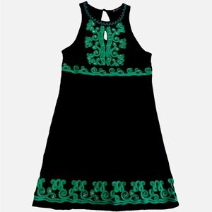 Black Dress with Green Embroidery
